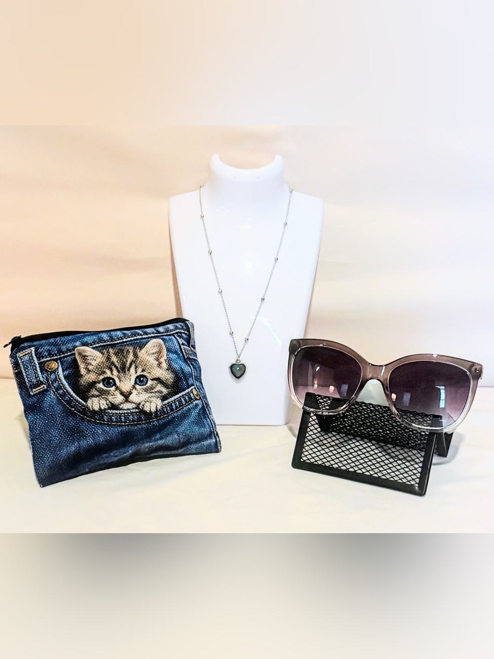 Sunglasses, Mood Pendant, & Kitten in a Pocket Zipper Pouch Set